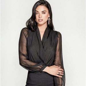 Marciano Daria silk wrap black bodysuit